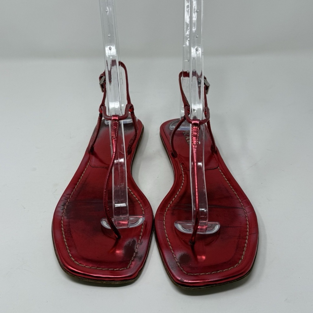 Prada Capretto Thong Leather Sandals Metallic Pinkish Red Size 7.5 (EU 38) - Picture 5 of 13